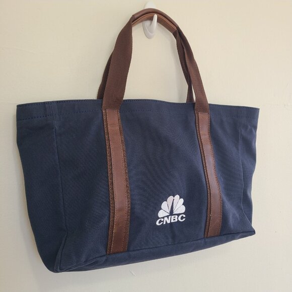 F.H. Wadsworth Tote Blue Canvas Leather Trim Bag - Picture 4 of 6